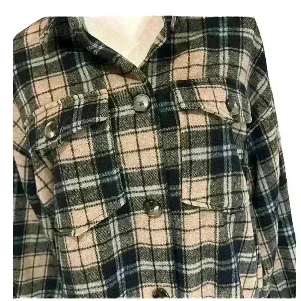 Forever 21 Ladies Black And Tan Heavy Buffalo Plaid Button Down Shirt Size Small - Picture 6 of 15